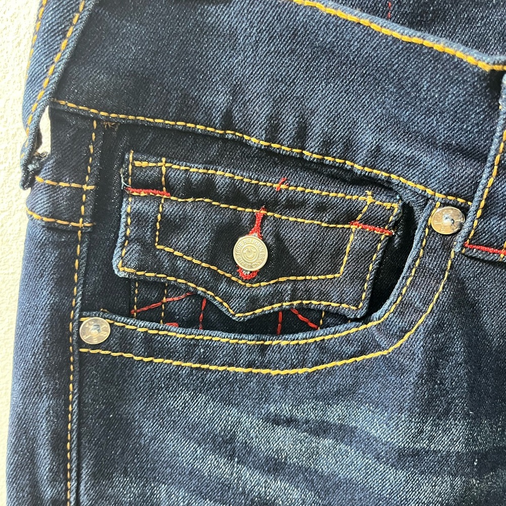 True Religion Jeans Mens Size 33x32 Rocco Relaxed Skinny Flap Big T Blue Denim - Picture 6 of 9